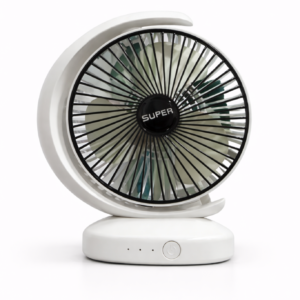 Rechargeable Mini Table Fan 4000mAh USB Fan with modern portable design, silent operation, three-speed airflow, and rechargeable battery on a clean white background.