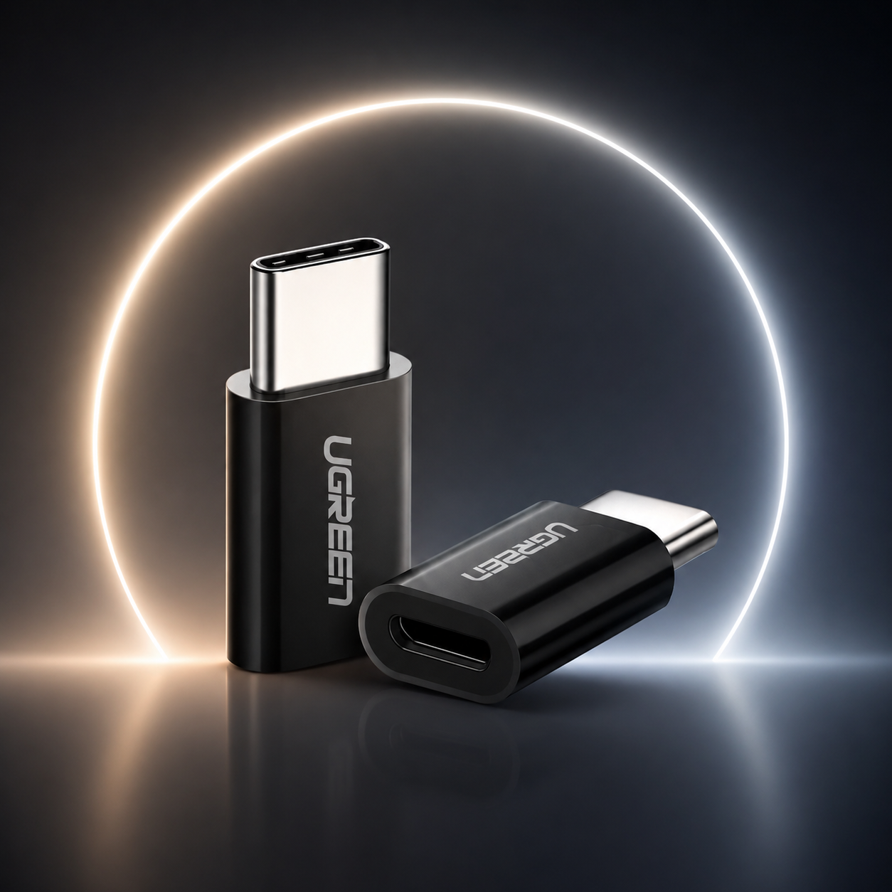 UGREEN USB-C to Micro USB Adapter Black with fast charging support, aluminum alloy body, compact portable design, and high-speed data transfer for USB Type-C devices.