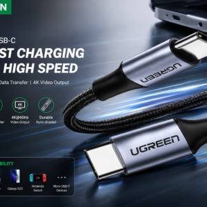 UGREEN USB-C to USB-C PD Fast Charging Cable 5A 5Gbps Gray 1.5m Braided Data Cable