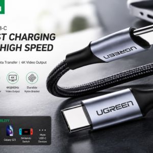 UGREEN USB-C to USB-C PD Fast Charging Cable 5A 5Gbps Gray 1.5m Braided Data Cable