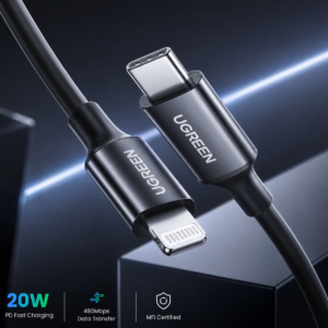 UGREEN USB-C to Lightning Fast Charging Cable 1M Black with 20W PD charging support and 480Mbps high-speed data transfer for iPhone and iPad