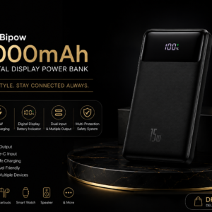 Baseus Bipow 10000mAh 15W Digital Display Power Bank luxury black promotional image with 06 months warranty and fast charging features