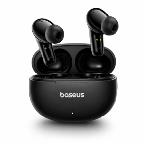 Baseus Bowie WM03 True Wireless Earphones Black with Charging Case on White Background