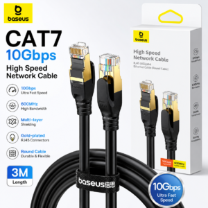 Baseus Cat7 RJ45 10Gbps High Speed Ethernet LAN Cable 3M Black with Gold-Plated Connectors and Retail Box
