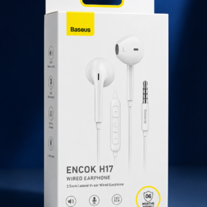 Baseus Encok H17 3.5mm Lateral In-Ear Wired Earphone White Retail Box with 06 Months Warranty