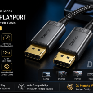 Baseus High Definition Series DisplayPort 8K to DisplayPort 8K Cable 2m Cluster Black with 8K Ultra HD, 32.4Gbps bandwidth, DP 1.4 support and 06 months warranty.