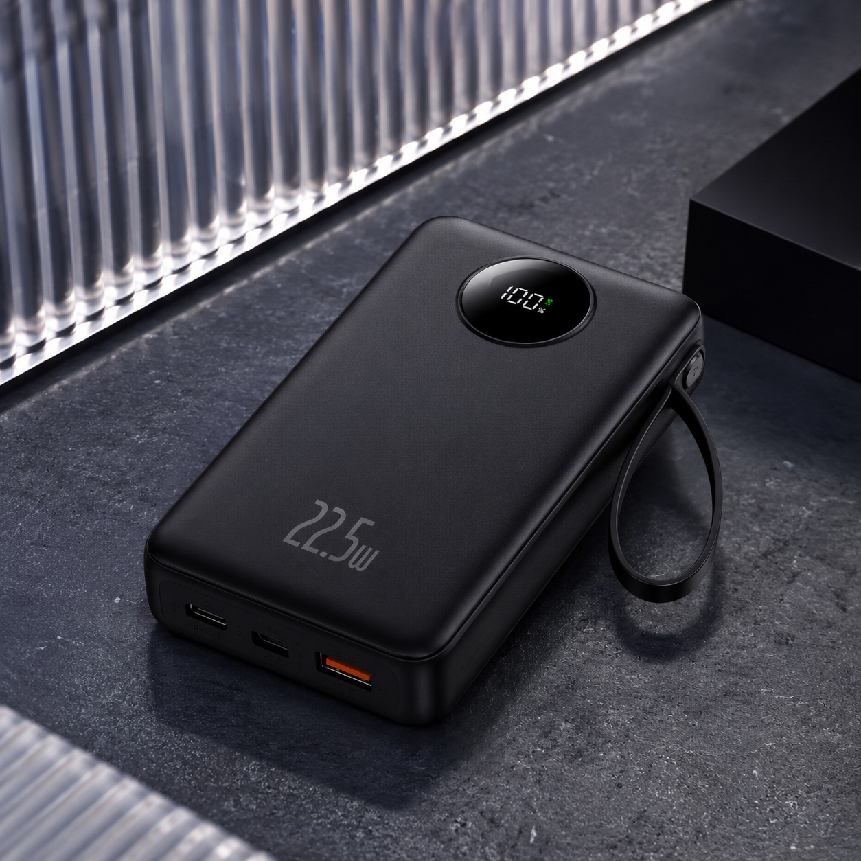 Baseus Qpow Pro 20000mAh 22.5W Fast Charging Power Bank Black Baseus Qpow Pro 20000mAh 22.5W Black Power Bank with Digital Display and Built-in Type-C Cable