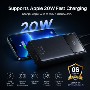 Baseus Star-Lord 10000mAh 22.5W PD Fast Charging Power Bank | DFL Express Baseus Star-Lord 22.5W Fast Charging Power Bank charging an iPhone with 20W PD fast charging, LED digital display, multi-device charging support, and 06 months warranty.