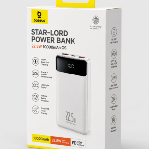 Original Baseus Star-Lord Series 22.5W 10000mAh Fast Charging Power Bank retail box with PD 20W support and premium packaging design.