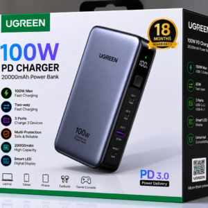 UGREEN 100W PD Charger 20000mAh Power Bank Box | 18 Months Warranty | DFL Express UGREEN 100W PD Charger 20000mAh Power Bank retail box with 18 Months Warranty and fast charging features