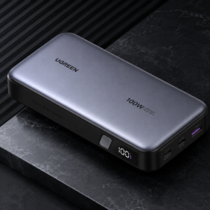 UGREEN 20000mAh 100W Fast Charging Power Bank in luxury black theme with LED display and premium metal finish