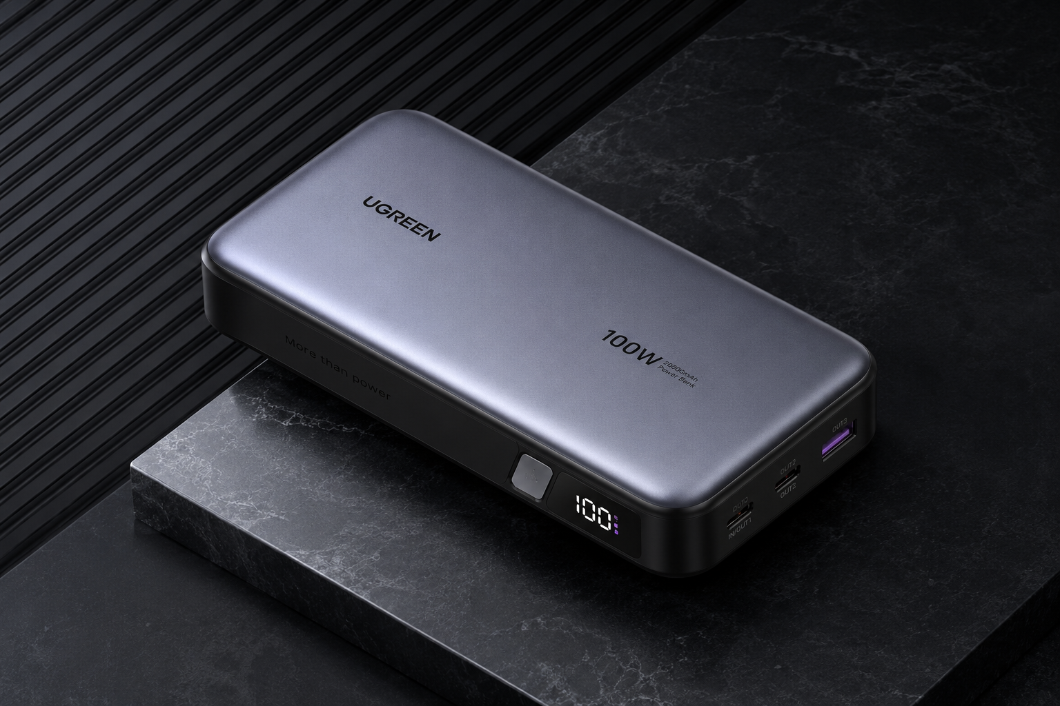 UGREEN 20000mAh 100W Fast Charging Power Bank – Luxury Black Edition | DFL Express UGREEN 20000mAh 100W Fast Charging Power Bank in luxury black theme with LED display and premium metal finish