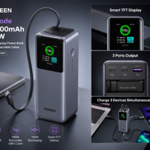 UGREEN 20000mAh 165W Nexode Smart Display Power Bank with Retractable Cable | CCC Version UGREEN 20000mAh 165W Nexode Smart Display Power Bank with Retractable USB-C Cable, Smart TFT Display, 3-Port Fast Charging, CCC Version