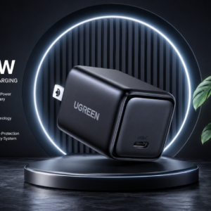 UGREEN 30W USB-C GaN Fast Charger US Plug with 18 Months Warranty, ultra-fast charging adapter featuring compact design and advanced GaN technology.