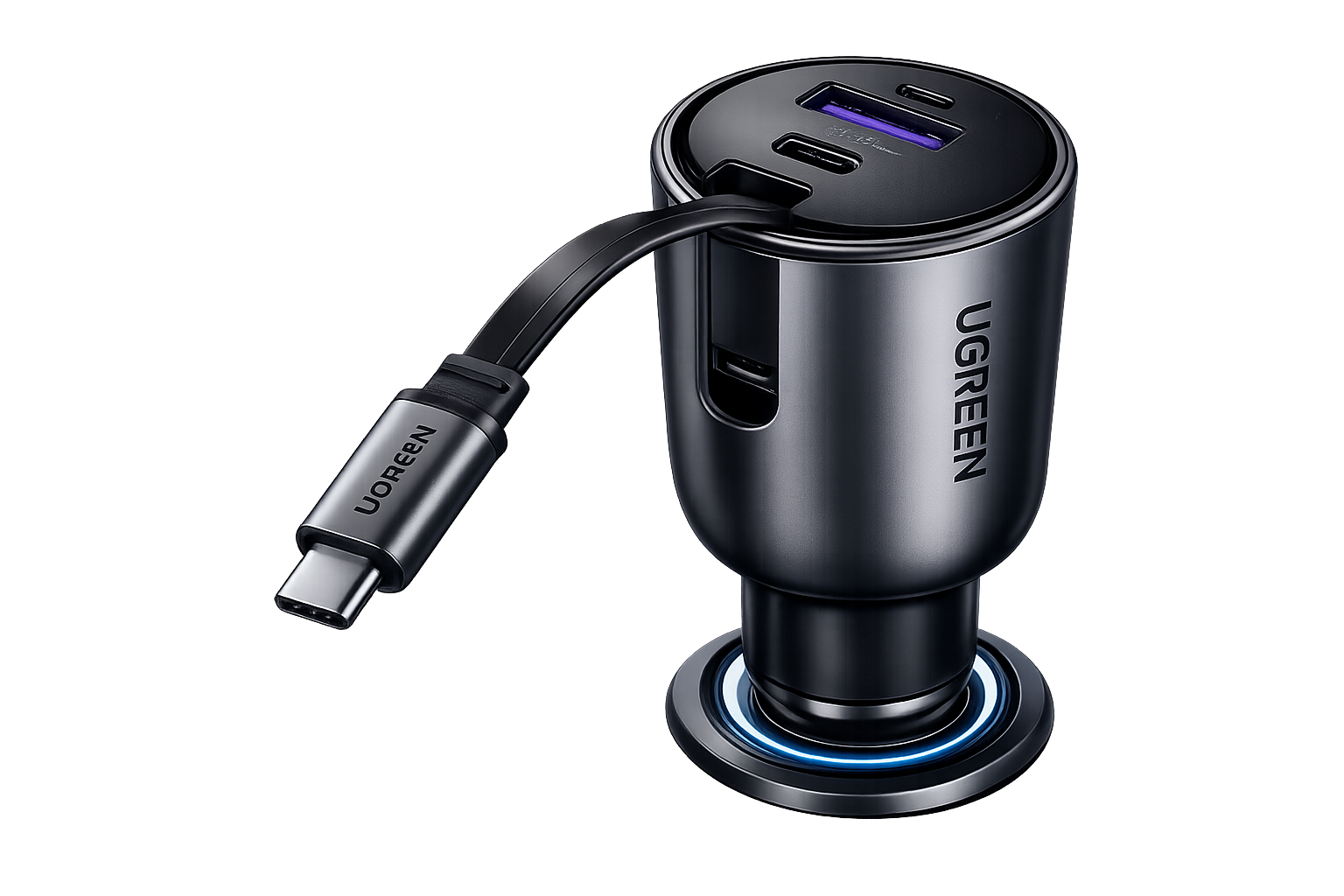 UGREEN 60W Fast Car Charger with Retractable USB-C Cable and 18 Months Warranty