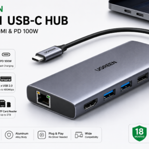 UGREEN 7-in-1 USB-C Hub with 4K HDMI, PD 100W Fast Charging, Gigabit Ethernet and USB 3.0 Ports in Luxury Dark Theme