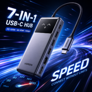 UGREEN 7-in-1 USB-C Hub with 4K HDMI, PD 100W Fast Charging, Gigabit Ethernet and USB 3.0 Ports in Luxury Dark Theme