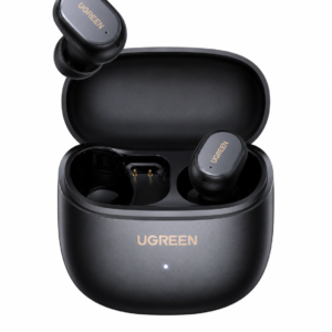 UGREEN Dots Bluetooth 6.0 TWS Earbuds with charging case on a clean white background, showcasing premium wireless audio design and compact form factor.
