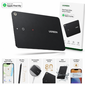 UGREEN FineTrack Slim Apple Smart Finder SKU-45298 UGREEN FineTrack Slim Smart Finder with Apple Find My compatibility, rechargeable battery, 80dB alarm, IP68 waterproof protection, and ultra-slim wallet-friendly design.