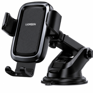 UGREEN Gravity Suction Cup Car Phone Holder LP200 Black with gravity auto-lock mechanism, adjustable arm, and powerful suction cup mount