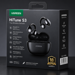 UGREEN HiTune S3 True Wireless Earbuds Box | SKU-45785 | Official Retail Package UGREEN HiTune S3 True Wireless Earbuds retail box packaging with Bluetooth 5.4, AI Noise Reduction, IPX5 Waterproof and 18 Months Warranty