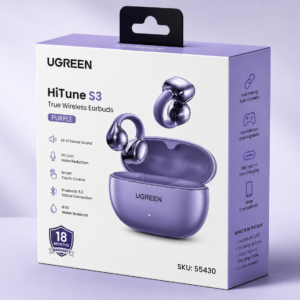 UGREEN HiTune S3 True Wireless Earbuds Purple retail box with product image and 18 Months Warranty badge, SKU-55430.