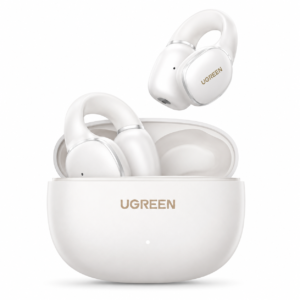 UGREEN HiTune S3 True Wireless Earbuds White with open charging case showcasing premium open-ear design, Bluetooth 5.4 connectivity and elegant minimalist style.