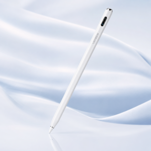 UGREEN Smart Stylus Pen for iPad White displayed on a premium soft blue abstract background, highlighting its sleek design and precision writing capabilities.