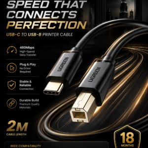 ugreen-usb-c-to-usb-b-printer-cable-2m-speed-luxury-dark-theme UGREEN USB-C to USB-B Printer Cable 2M luxury dark theme image with speed effect and premium design