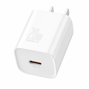 Baseus Super Si 20W CN Fast Charger (TZCCSUP-A02) USB-C PD wall charger with Super Si technology, compact design, and 20W fast charging support.