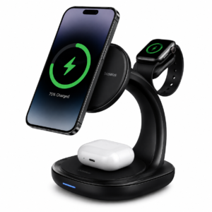 Baseus Swan 3-in-1 Wireless Magnetic Charging Bracket 20W Black charging iPhone, Apple Watch, and AirPods with MagSafe-compatible fast wireless charging