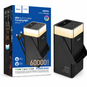 HOCO DB103A Intelligent Balance 60000mAh 65W PD Fast Charging Power Bank with Retail Box, Built-in Cable & LED Camping Light
