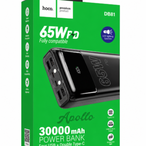HOCO DB81 Apollo 30000mAh 65W PD Fast Charging Power Bank Retail Box with 4 USB, Dual Type-C and LED Lighting Function