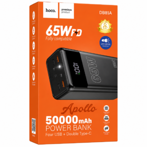 HOCO DB81A Apollo 50000mAh 65W PD Power Bank Retail Box with Dual Type-C, 4 USB Ports and LED Display