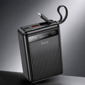 HOCO MMJ-04 Intelligent Balance 20000mAh 35W PD Fast Charging Power Bank with Built-in USB-C Cable, LED Digital Display and Premium Black Finish