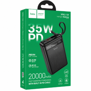 HOCO MMJ-04 Intelligent Balance 20000mAh 35W PD Fast Charging Power Bank Retail Box with Built-in USB-C Cable, LED Digital Display and QC3.0 Support