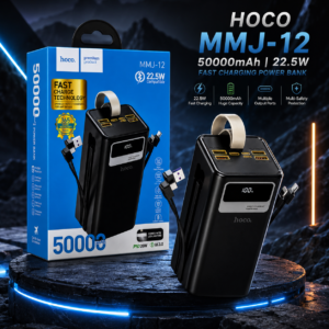 HOCO MMJ-12 50000mAh 22.5W Fast Charging Power Bank with Original Retail Box, Built-in Cables, LED Display & 01 Month Warranty