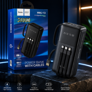 HOCO MMJ-13 30000mAh Power Bank with Box, Built-in Cables and Digital Display