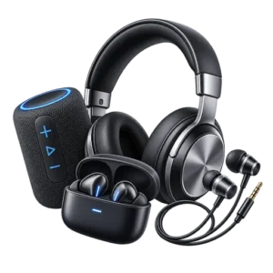 Audio Devices category icon with headphones, earbuds, speaker and wired earphones