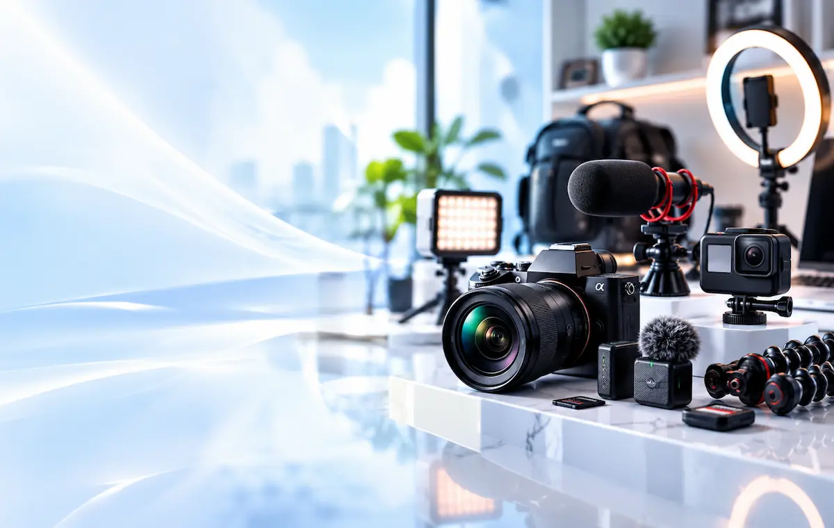 Camera and Creator Gear with Mirrorless Camera Microphone Action Camera and Studio Lights