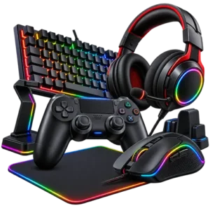 Gaming Accessories category icon with gaming controller, RGB keyboard, headset and gaming mouse