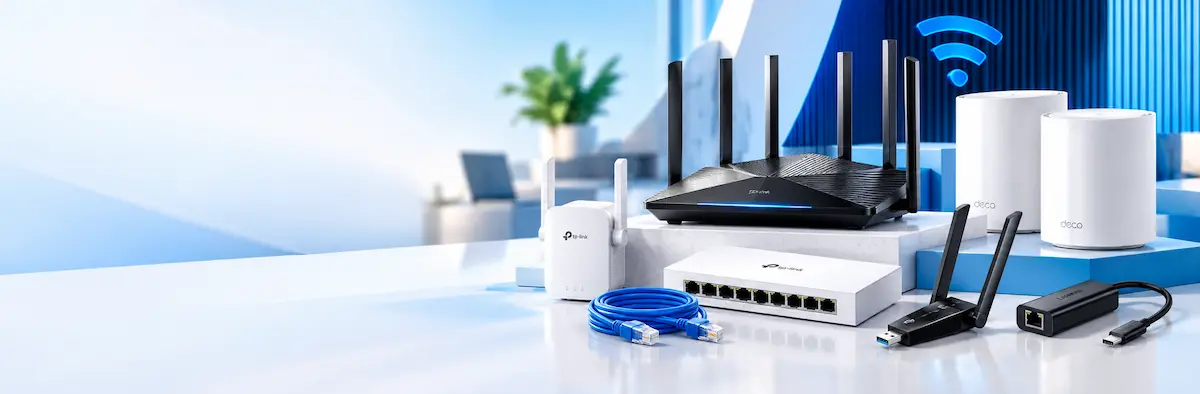 Networking and Connectivity Devices with WiFi Router Mesh System and Ethernet Accessories