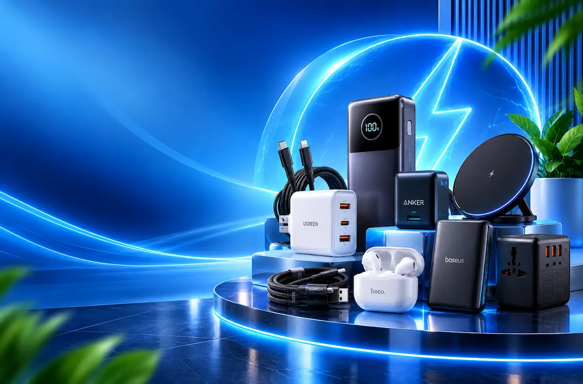 Power and charging accessories with power bank, charger, cables and wireless charger at DFL Express
