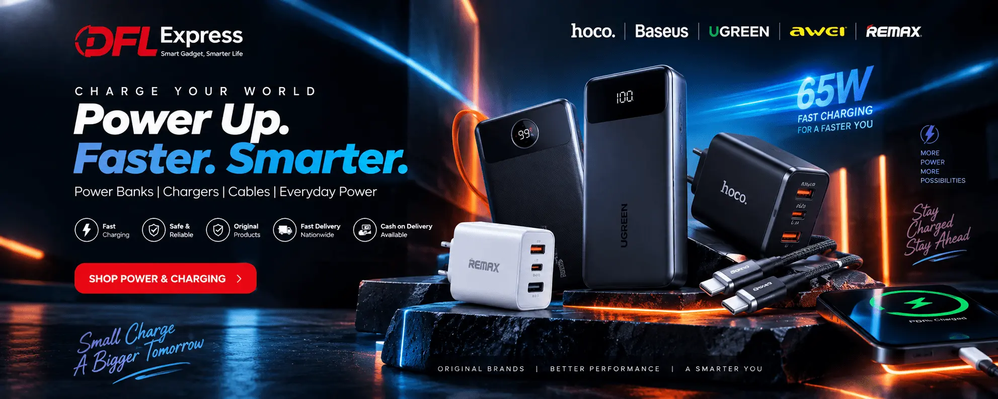 DFL Express power banks chargers and fast charging accessories hero banner