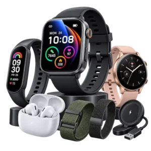 Smart Watch & Wearables category icon with smartwatches, fitness band, watch straps and charging accessories