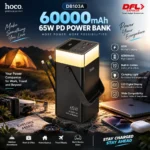HOCO DB103A 60000mAh 65W PD Power Bank with built-in cables and camping light