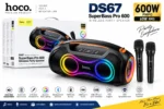 HOCO DS67 SuperBass Pro 60W RMS Bluetooth party speaker with dual wireless microphones, RGB lighting and 6000mAh battery