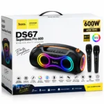 HOCO DS67 SuperBass Pro 600 party speaker box with dual wireless microphones, 60W RMS and RGB lighting