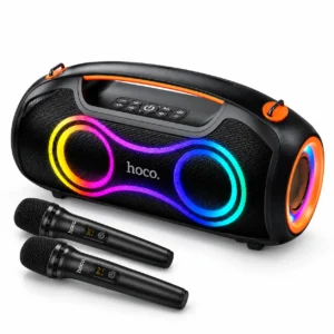 HOCO DS67 SuperBass Pro 60W RMS Bluetooth party speaker with dual wireless microphones and RGB lighting
