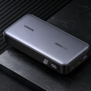 UGREEN 20000mAh 100W Fast Charging Power Bank in luxury black theme with LED display and premium metal finish